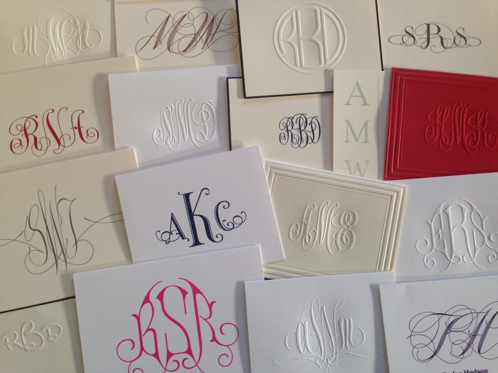 Monogrammed stationery from Embossed Graphics.