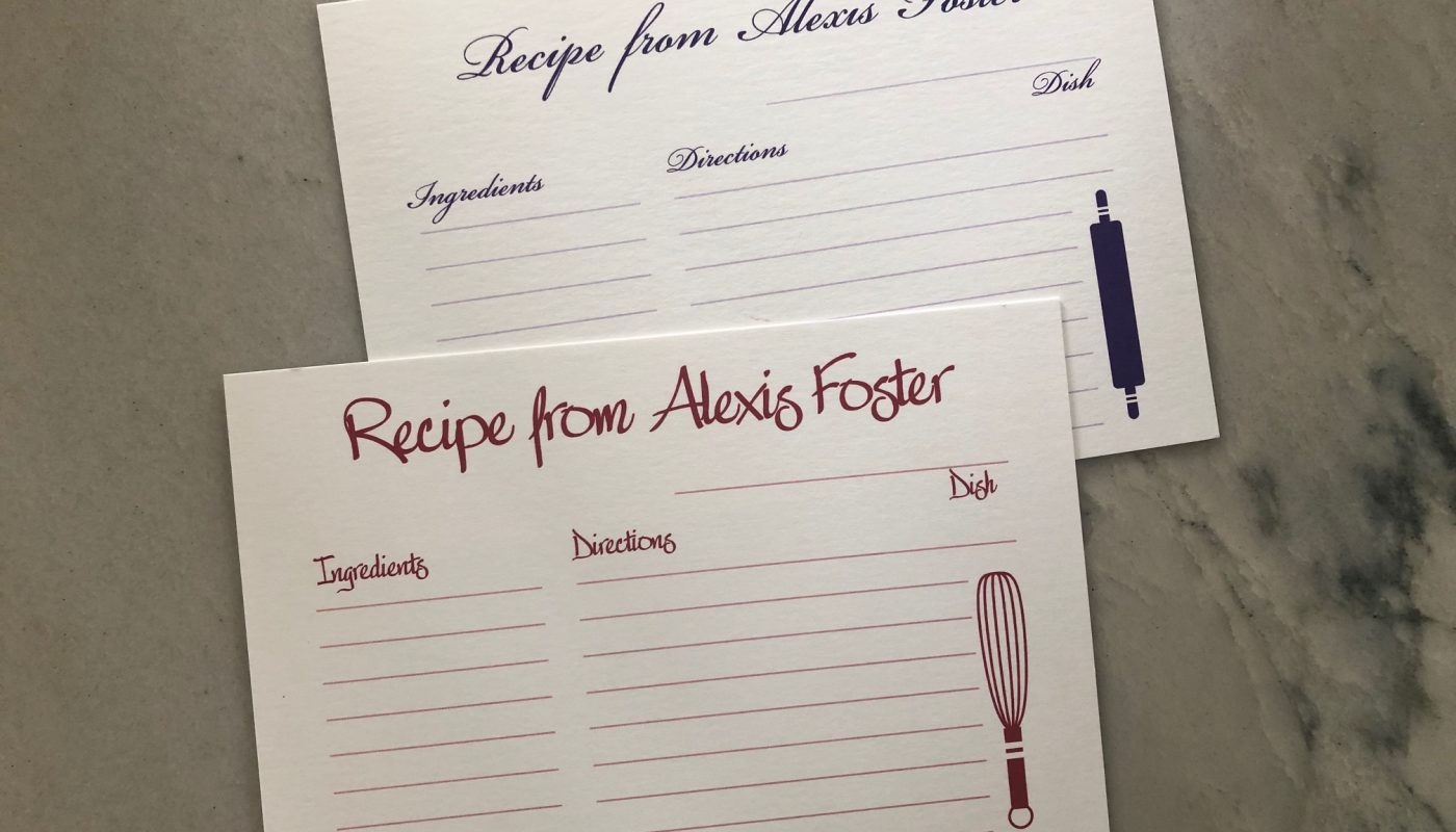 personalized recipe cards from Embossed Graphics