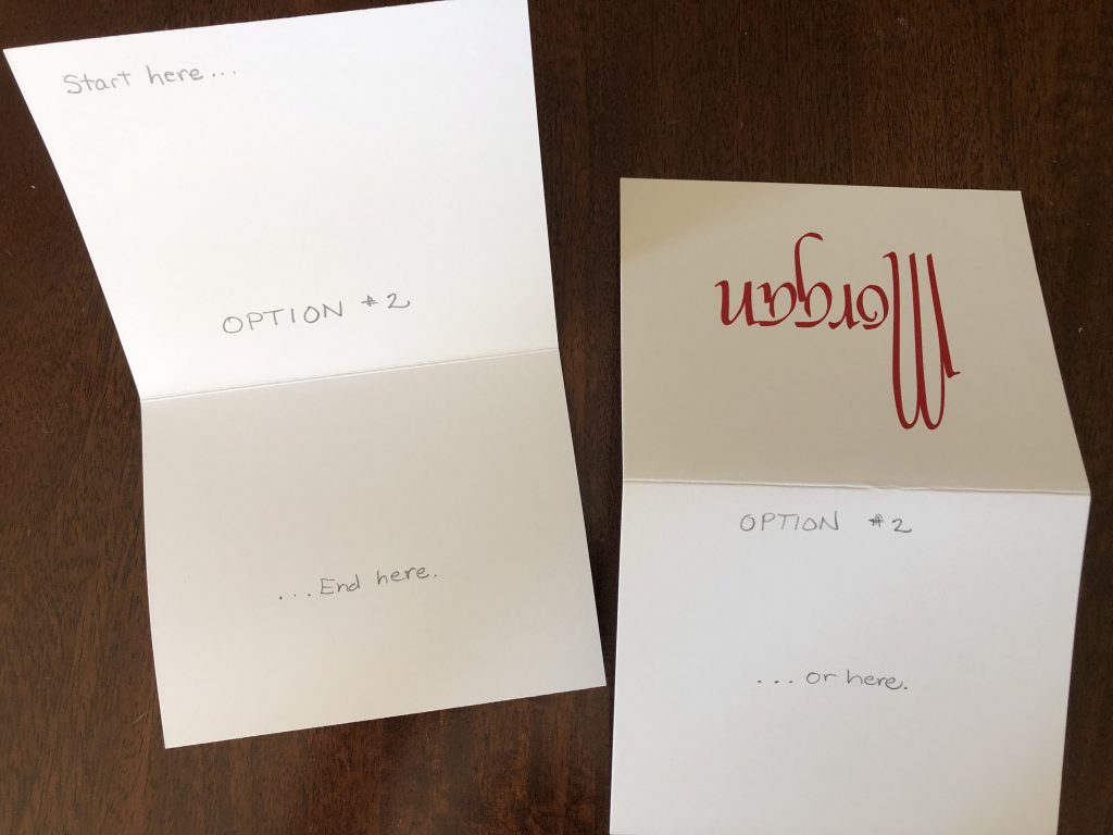 Do you write on the left or right side of card?