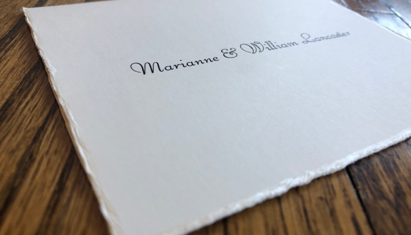 A luxury folded note with a deckle edge from Embossed Graphics