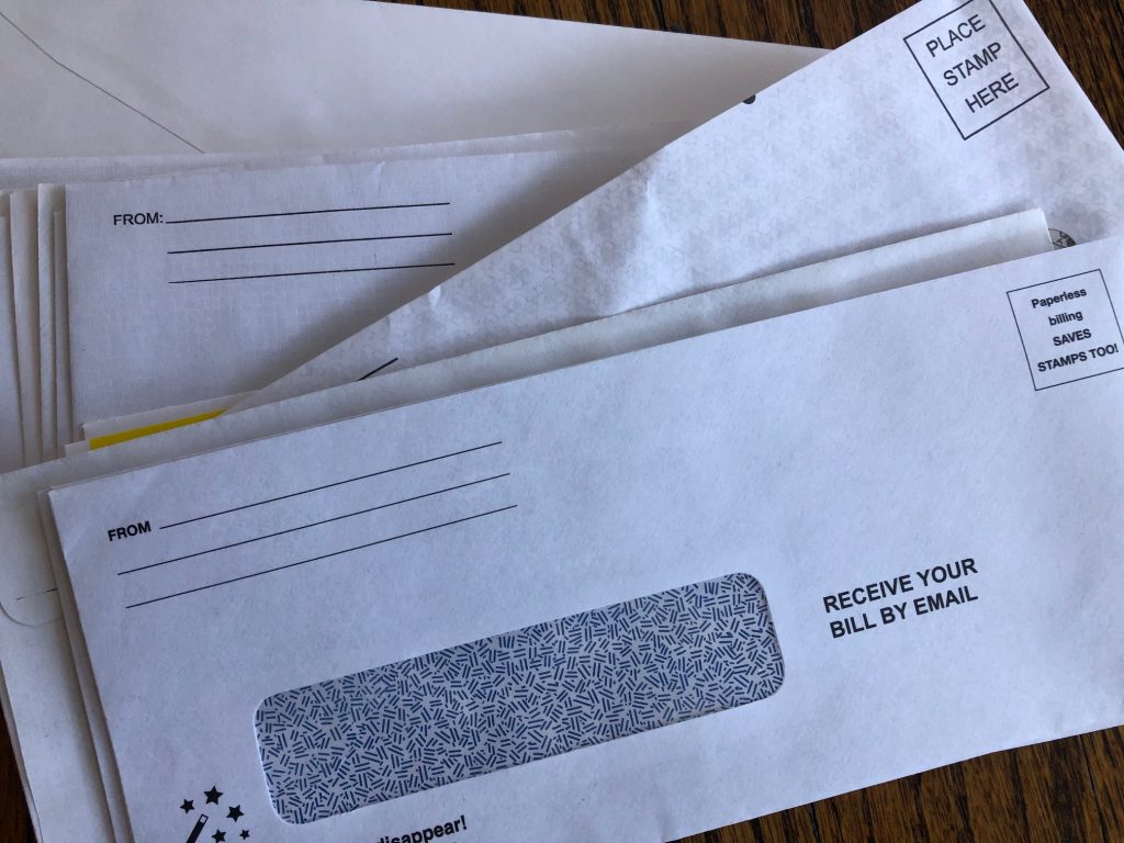 A stash of unused billing envelopes