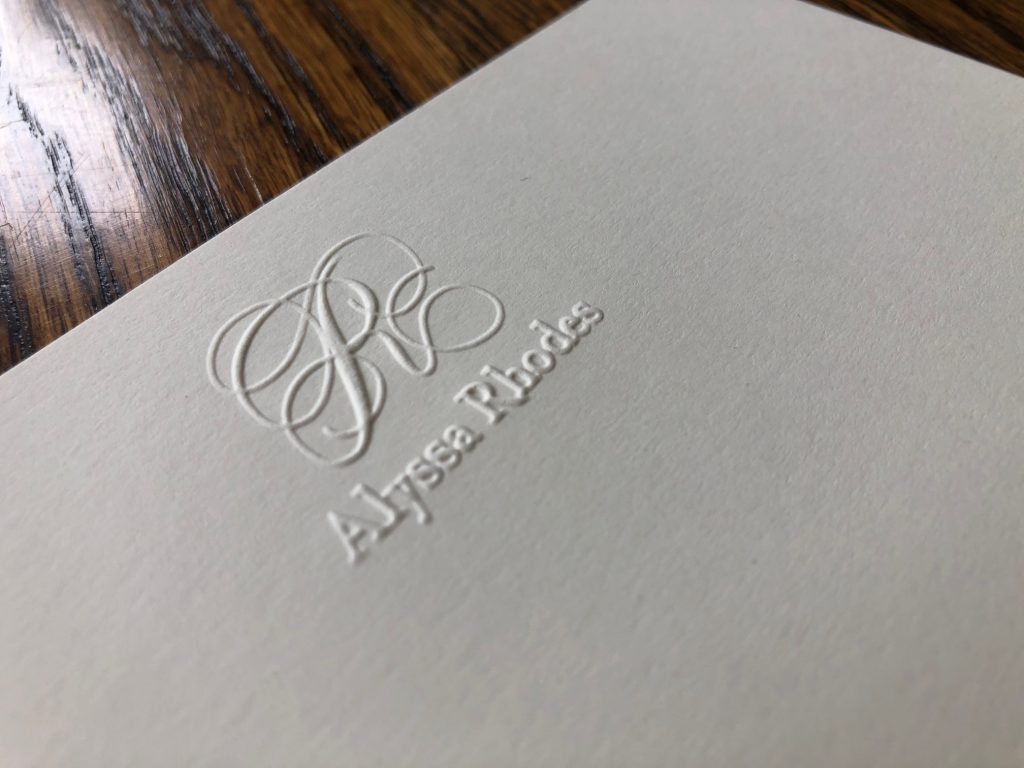Embossed stationery with name and initial from Embossed Graphics