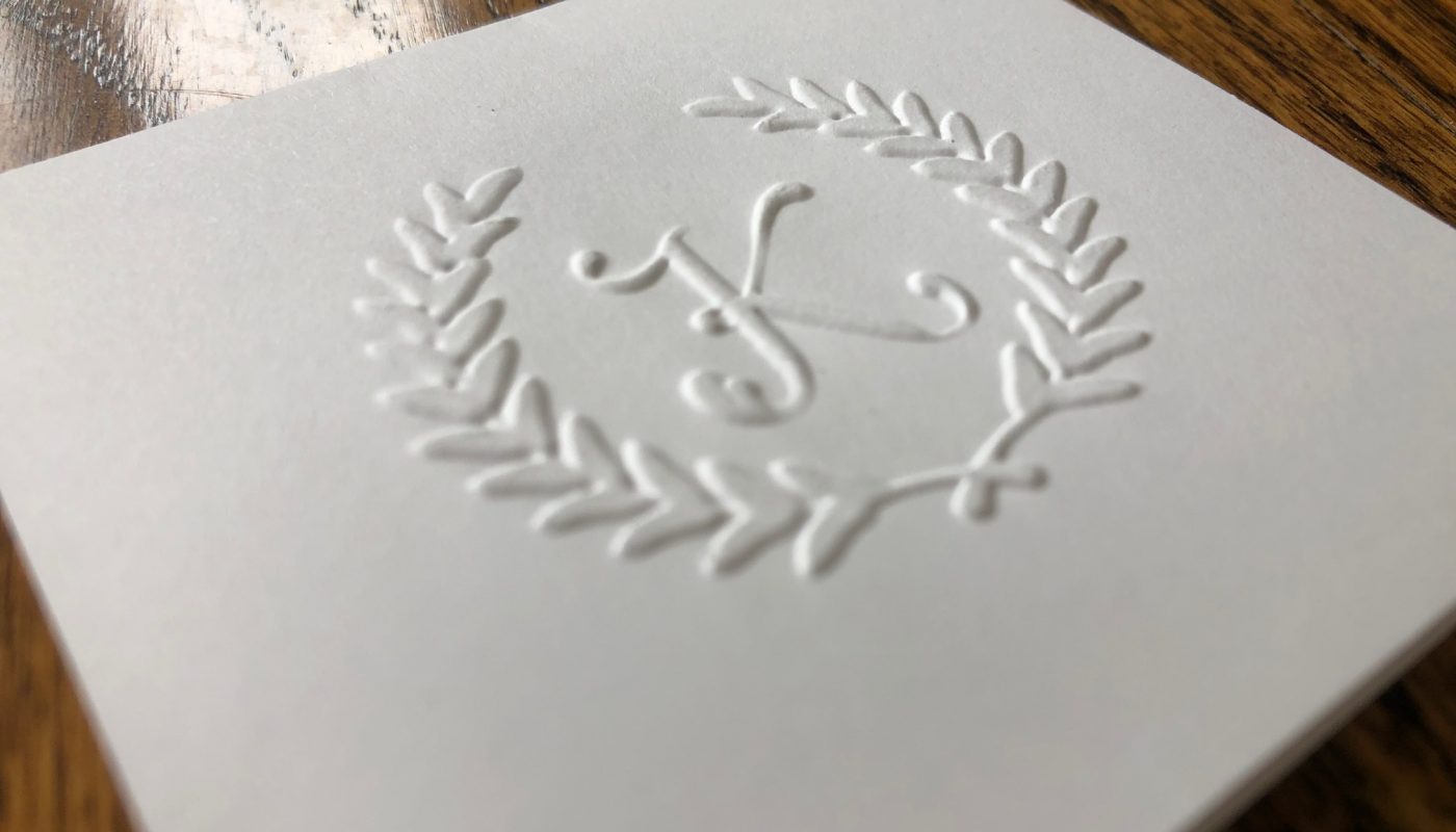 Initial and wreath embossed gift enclosure from Embossed Graphics