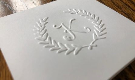 Initial and wreath embossed gift enclosure from Embossed Graphics