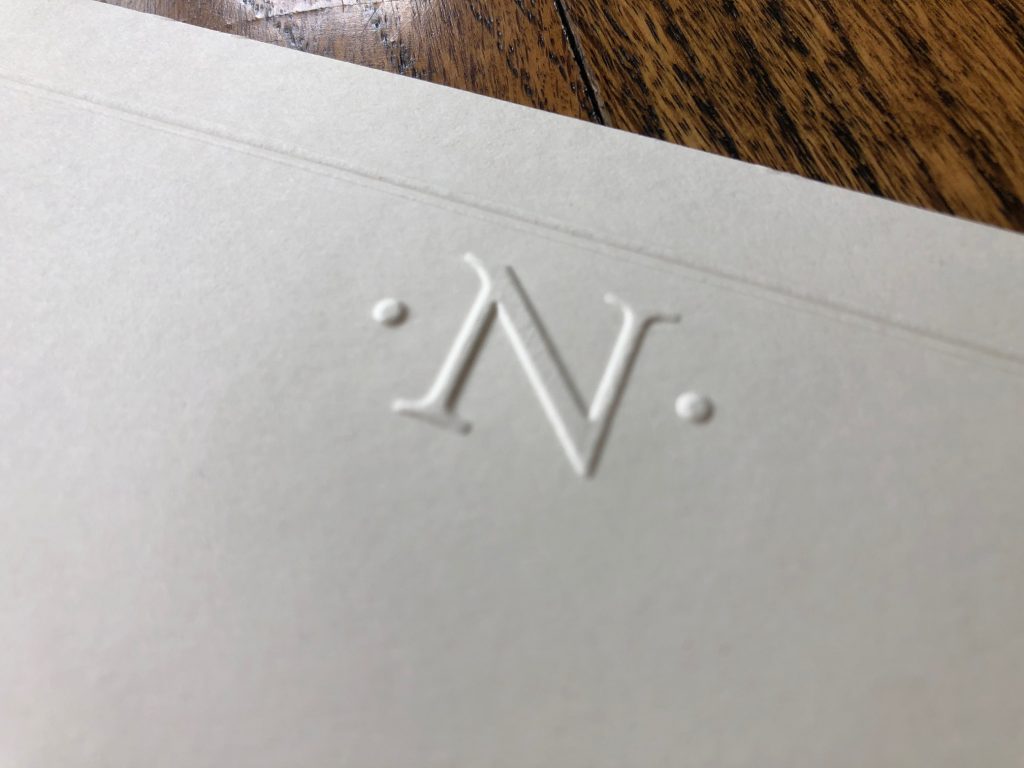 Correspondence Card with single embossed initial from Embossed Graphics
