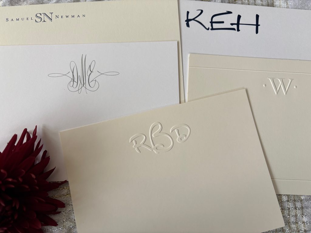 Monogrammed correspondence cards from Embossed Graphics