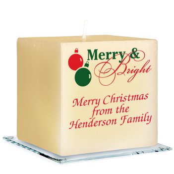 Merry and Bright Personalized Candle - Printed Raised Ink