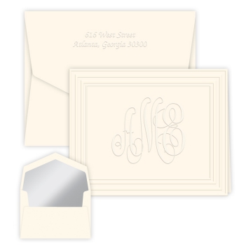 Embossed Stationery  Script Initial Notecards Set of 10 - Iron Leaf Press