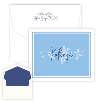 Blue Flowers Delicate Folding Note - Digital Print