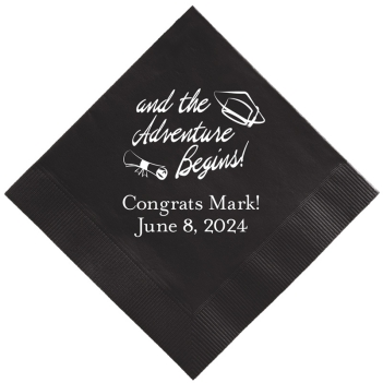 Adventure Begins Graduation Napkin - Foil-Pressed