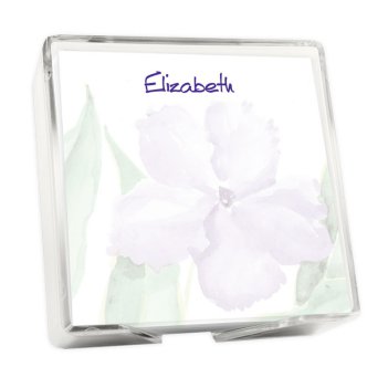 Watercolor Pansy Memo Square - White with holder
